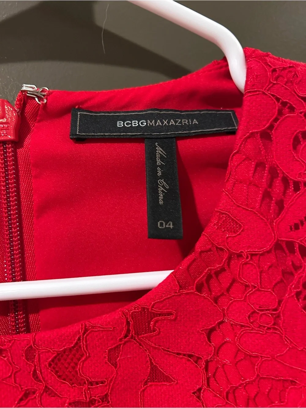 BCBGMaxAzria Red Lace Ruffle Cocktail Dress Size 4